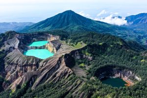 High-resolution panorama over the three lakes of Kelimutu National Park