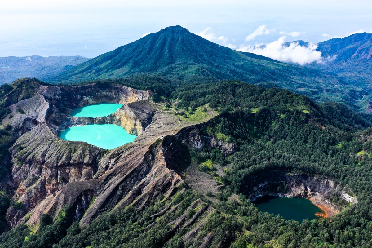 High-resolution panorama over the three lakes of Kelimutu National Park