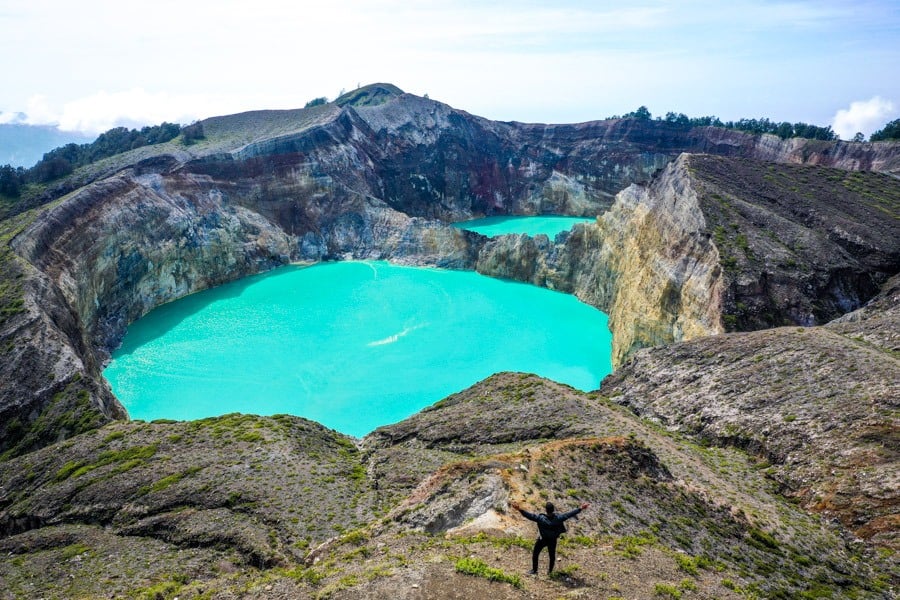 Morning aerial over the colourful Kelimutu crater lakes