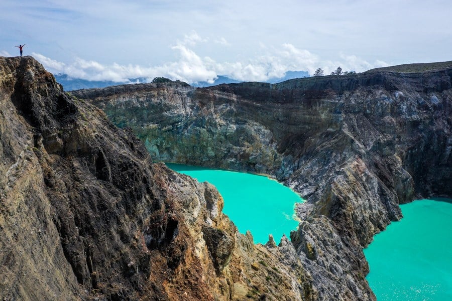 The churning colours of the Kelimutu crater lakes at dawn